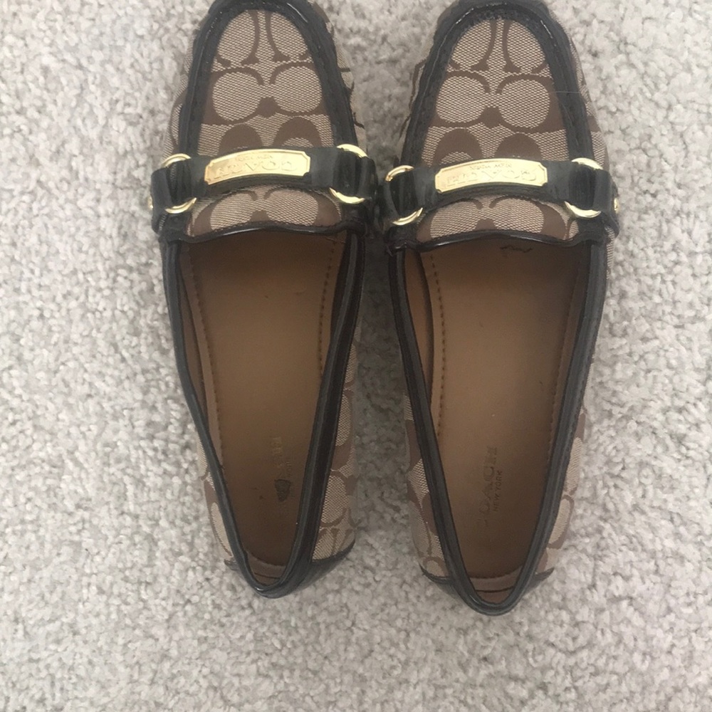 Brown leather and fabric Coach  C loafers
